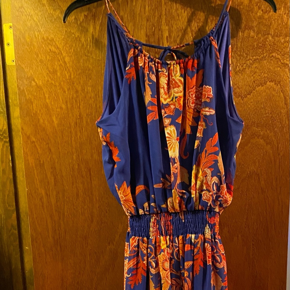Girls blue floral floor length romper